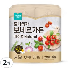 모나리자 무표백 키친타올 보네르가든 내추럴 200매 (빅사이즈), 2개, 4롤