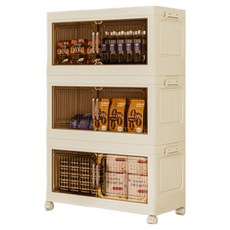 접이식 수납장 50CM 이동식 양문형 수납장 대용량 다용도 폴딩 리빙박스, 투명색-3단