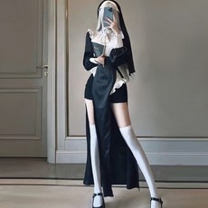 슬림소녀 할로윈 수녀 코스프레 섹시 원피스 할로윈 파티룩 점프슈트 의상