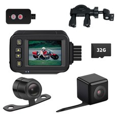 KC 인증 오토바이 블랙박스 비 오는 날 방수 전후면 듀얼 카메라 녹화 바이크 블랙박스, +32GB SD카드