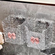 무타공 다용도 욕실 정리 수납통 수납함 +, 2개, 투명