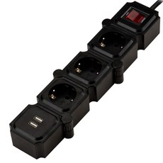 俄羅斯方塊高容量設計省電USB延長線 3孔, 黑色, 5m, 1個