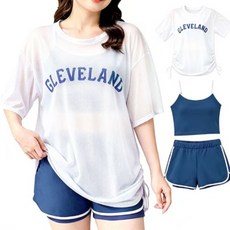 Modern Fashion 빅사이즈 체형커버 3종 세트 수영복 반바지 비치 워터파크, 3XL 72-80kg, 블루 화이트