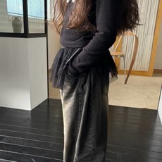 미야네 아동 주니어 리본 레이스 레이어드 랩스커트 여아 프릴 레이스 발레코어룩