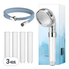 HappyDarling 礦物質4段蓮蓬頭 + 濾芯 4入 + 蓮蓬頭軟管 2m 套組, 3套, Replen 牛仔藍