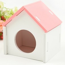 DIY造景迷你木屋倉鼠別墅 倉鼠用品 倉鼠木製造景 無毒環保 三線鼠, 1個, 可愛粉, 可愛粉