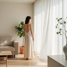 메리레이디 스트라이프 비침없는 도툼 쉬폰커튼 아일렛형