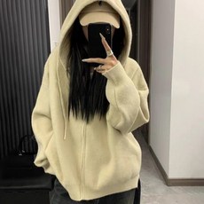 ORZQU 추동 여성 스웨터 루즈핏 니트 후드집업 가디건 나른 캐주얼 겨울 빅사이즈 후드 니트 상의 아우터