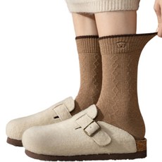 여성 중고풍 양말 4켤레 빈티지 케이블 통기성 보온 순면100%