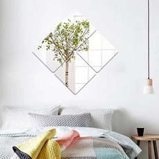 VergHatia 부착형 아크릴 거울 화장실 욕실 벽걸이 전신거울 30cmX30cm 4매 세트, 투명