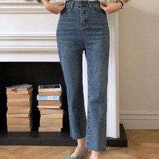 페이버릭 여성용 컷팅진 스판 일자핏 청바지 9부