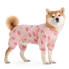 이음플래닛 강아지옷 겨울 실내복 털빠짐방지 중형견 대형견 데일리 잠옷 피치 복숭아 내복 올인원 반팔 빅사이즈, 1개, 피치핑크