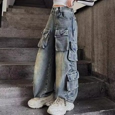 삐삐네옷가게 여아 주니어 스트릿포켓 와이드 데님 워킹 팬츠