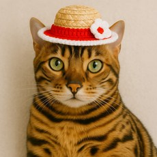 강아지 고양이 알록달록 밀짚모자, 1개, 레드라인 플라워