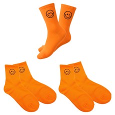 캐디샵 국산 컬러 스마일 여성 중목 골프 양말, 3개, 오렌지