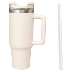 무광 대용량 스테인리스 텀블러 빨대 세트 보온 보냉 스텐 진공, 1세트, 887ml, 크림
