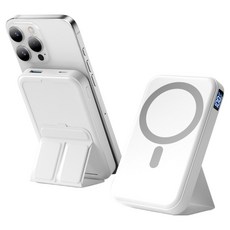 TRYSEEK 맥세이프 보조배터리 10000mAh 무선 보조배터리 고속충전 PD22.5W QC3.0 C타입 핸드폰거치대, 화이트, W15