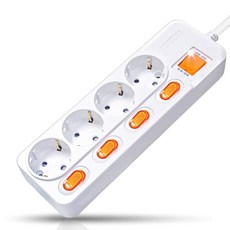 개별스위치 멀티탭 KC인증 접지 과부하차단 2800W 절전 콘센트 4구 멀티탭, 화이트(빨간스위치), 1개, 3m