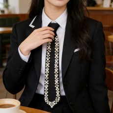 여성 진주 큐빅 넥타이 파티 공연 포인트 액세서리