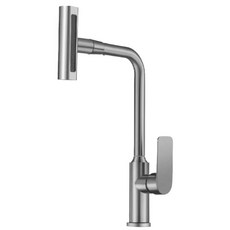 1/1+1 (독일 제조) 냉온 겸용 360°회전 만능 풀아웃 수도꼭지 360°회전 80cm 인장 주방 와이드수전 세면대 수도꼭지, 도금 실버