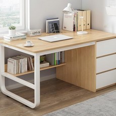 서랍 달린 컴퓨터 책상 1000 사무용 테이블 1인용, 우드-화이트