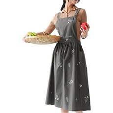3초쿨 북유럽 원피스 앞치마 코튼재질 카페 공방 앞치마, 그레이, 1개