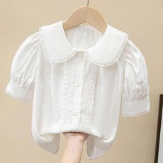 러디프릴반팔블라우스 면반팔 여아 블라우스 아동 셔츠 단체 합창복 가족사진 촬영 공주 초등 면흰색