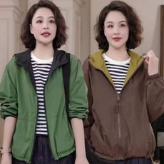 간절기 여성자켓 양면 배색 후드집업 경량점퍼 빅사이즈 아노락 캐주얼 아우터