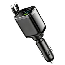 언니템 (UNITEM) 동시5대충전 릴타입 차량용 고속충전기, 검정색, TYPE-C+TYPE-C