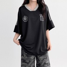 모모핏 샤이닝 V넥 럭비 져지 반팔 티셔츠 블록코어 Y2K