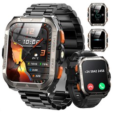IOWODO W80 Pro 아웃도어 GPS 스마트워치 메탈 스트랩 1.91인치 대형 디스플레이 블루투스 통화 나침반 2.0 LED 손전등 IP68 방수 한국어 버전, GPS + 블루투스, 4.6cm, 검은색