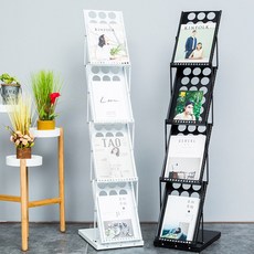 접이식 잡지꽂이 A4 잡지 카달로그 리플렛 매거진랙 접이식 거치대 진열대, 화이트, 4단