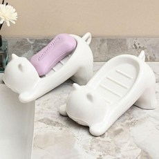 노바르 물빠지는 귀여운 고양이 비누곽 케이스, 2개, 화이트