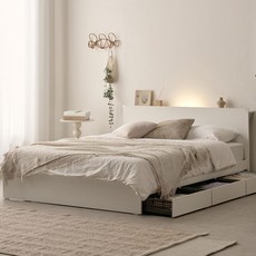 100%국내생산 친환경E0 3서랍+LED프레임+양면매트본넬 플랫침대 S SS Q, 프레임+본넬매트리스, 라이트내추럴