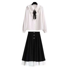 여성용 셔츠 플리츠 스커트 세트 스쿨룩 원피스 투피스 슬림소녀