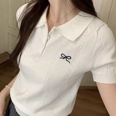 샤일리 꽈배기 카라넥 반팔 니트