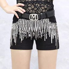 쌍천 여성 반짝이 댄스복바지 클럽룩 스팽글 데님 반바지 핫팬츠 댄스복 무대의상 (밸트포함) A25091718