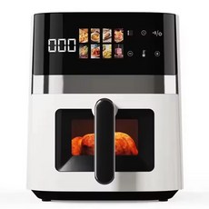 Veralool 대용량 저소음 보이는 스팀 에어프라이어 5.5L 투명창 가정용 바스켓형, 화이트, FD-1012-2