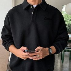 HANYO 남자 오버핏 폴로 카라 터틀넥 단추 긴팔 티셔츠 맨투맨 풀오버