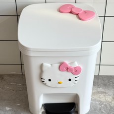 헬로키티 디자인 귀여운 뚜껑형 휴지통 대용량 밀폐형 악취 차단 가정용 거실 침실 욕실 주방 인테리어 쓰레기통 위생 수납 정리함, 12L 대용량, 화이트