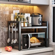 BOKICHI 너비 조절 전자레인지 선반, 1단 블랙, 1개