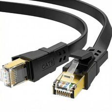 Oricean CAT8 평면 케이블 40Gbps 고속 전송 게이밍급 순동선심, 20m, 1개, 검정