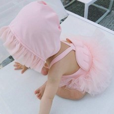 (당일출고) 우리아이 예쁜 수영복 아기 유아 천사 래쉬가드 수영복 모자세트