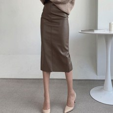 루스리더 여성 H라인 트임 가죽 스커트 M441