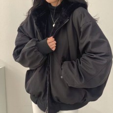 에쉬울프 여성용 밍크퍼 루즈핏 양면 점퍼