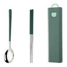 마이민 깔끔한 스텐수저세트, 그린, 수저 + 젓가락 + 케이스, 1개