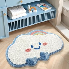 모먼트비 부드러운 도톰 극세사 욕실 화장실 아이방 현관 미끄럼방지 구름 발매트 40x60, 블루구름