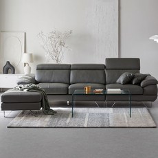 장인가구 베스테 천연면피 가죽 4인 소파+스툴, 그레이