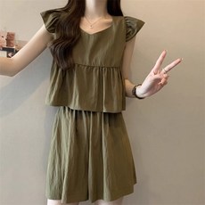 韓版法式飛飛袖上衣 短裙套裝
