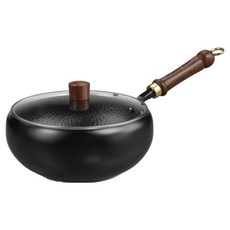 [유리 뚜껑 증정]수제로 단조한 주철 프라이팬 무코팅 건강 냄비 철분 보충 순철 프라이팬 24cm/28cm, 24cm, 1개, 블랙[유리 뚜껑], 24cm